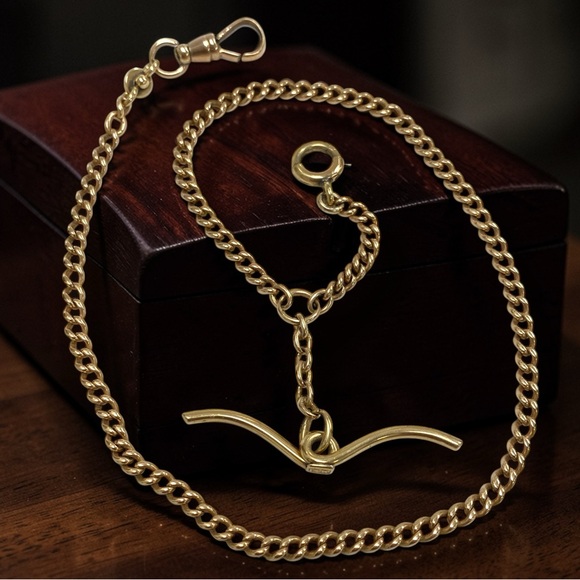 Vintage 14k Rose Gold 15.5” Watch Chain Dog Clip Moustache 3.5mm Curb Necklace! - Picture 2 of 16